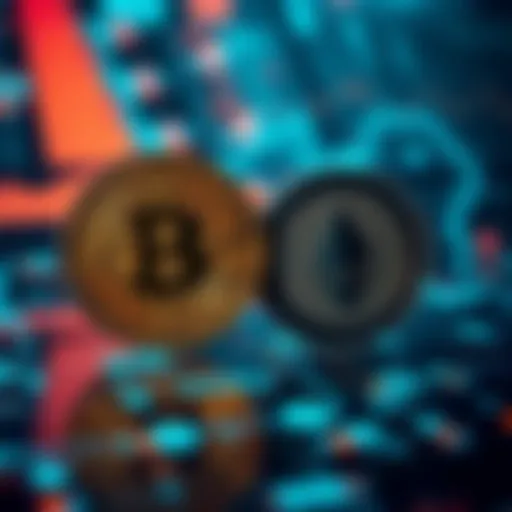 Two cryptocurrency coins representing Bitcoin and Monero on a technology-themed background, highlighting privacy issues in crypto transactions.