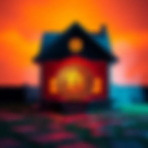 A visual representation of a house with a Bitcoin symbol in front, illustrating a mortgage process using cryptocurrency as collateral.