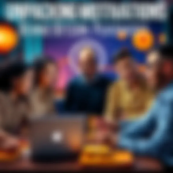 People discussing Bitcoin motivations A group of diverse individuals sharing their reasons for investing in Bitcoin, with a laptop and Bitcoin symbols in the background.