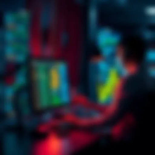 A person setting up a Bitcoin node on a computer, showing network connections and data flow.