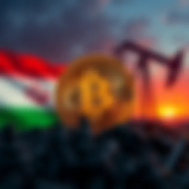A Bitcoin symbol with an oil barrel in the background, representing Iran's economic challenges.