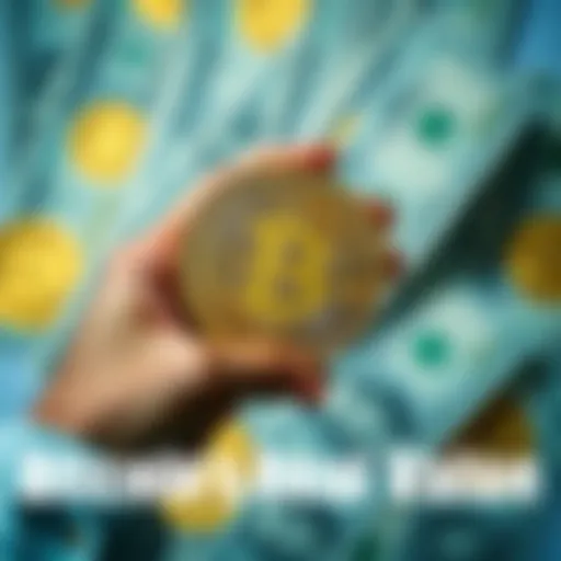 A person holding a Bitcoin symbol with dollar notes in the background, representing the value of owning Bitcoin instead of cash.