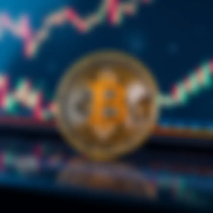 Bitcoin symbol with fluctuating graph lines in the background, reflecting market uncertainty