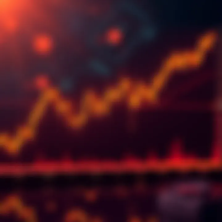 A line graph showing Bitcoin's price sharply declining, representing market crash, with candlestick patterns and highlights of previous peaks and dips.