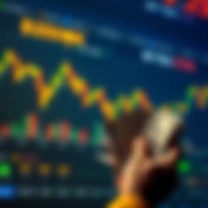 A person looking at a chart showing Bitcoin price nearing $250k, contemplating whether to sell or hold, with dollar bills in hand.