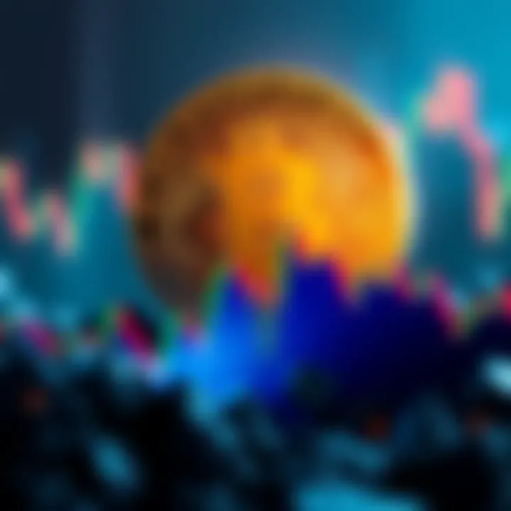 Bitcoin logo with a downward trend graph, indicating a price decline below support levels.