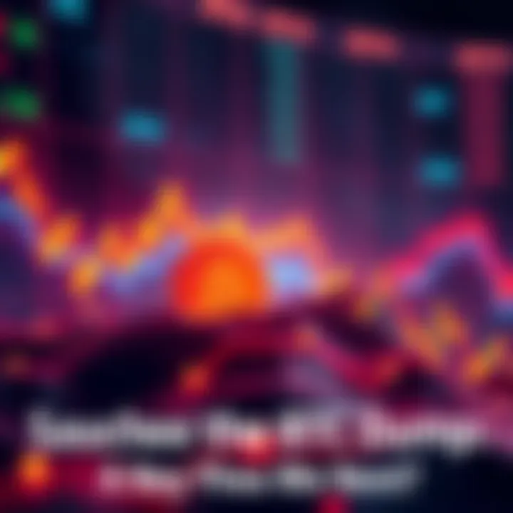 A graphic showing a downward trend in Bitcoin prices with a digital currency theme