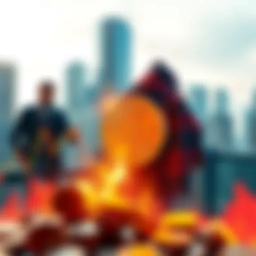 Graph showing Bitcoin price dropping below fire sale threshold with investors analyzing the market