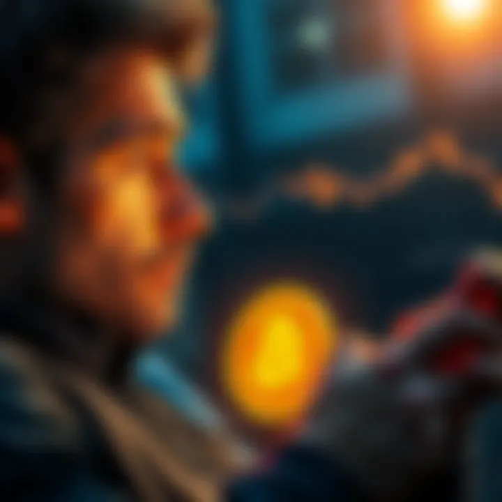 A person looking worried while checking Bitcoin price on a phone, showing a dramatic decline.