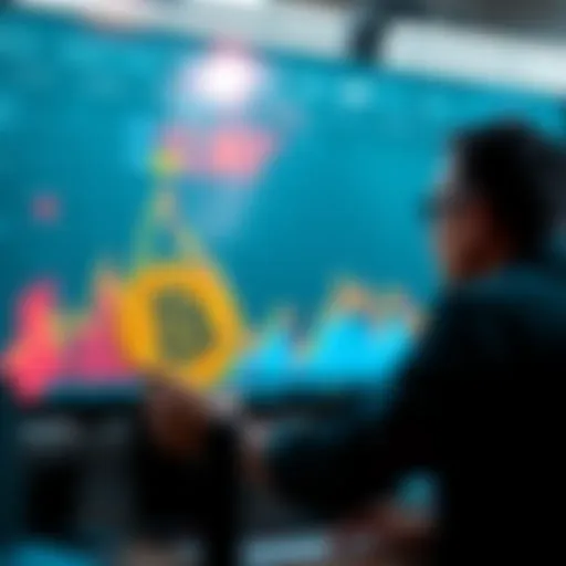 Graph showing a steep decline in Bitcoin prices with a concerned trader looking at a computer screen