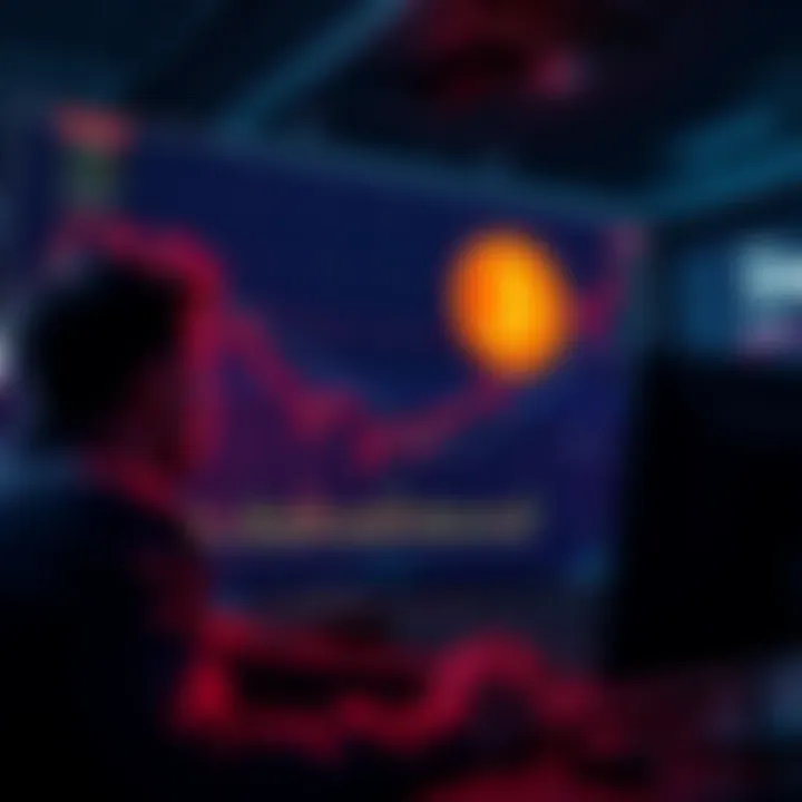 Bitcoin Price Fluctuation A chart showing Bitcoin's price fluctuations with a downward trend and worried investors looking at their screens.