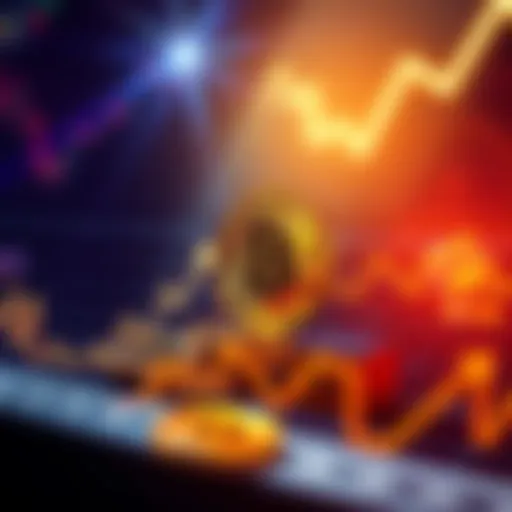 A chart showing Bitcoin's price changes with arrows indicating ups and downs, symbolizing market volatility.