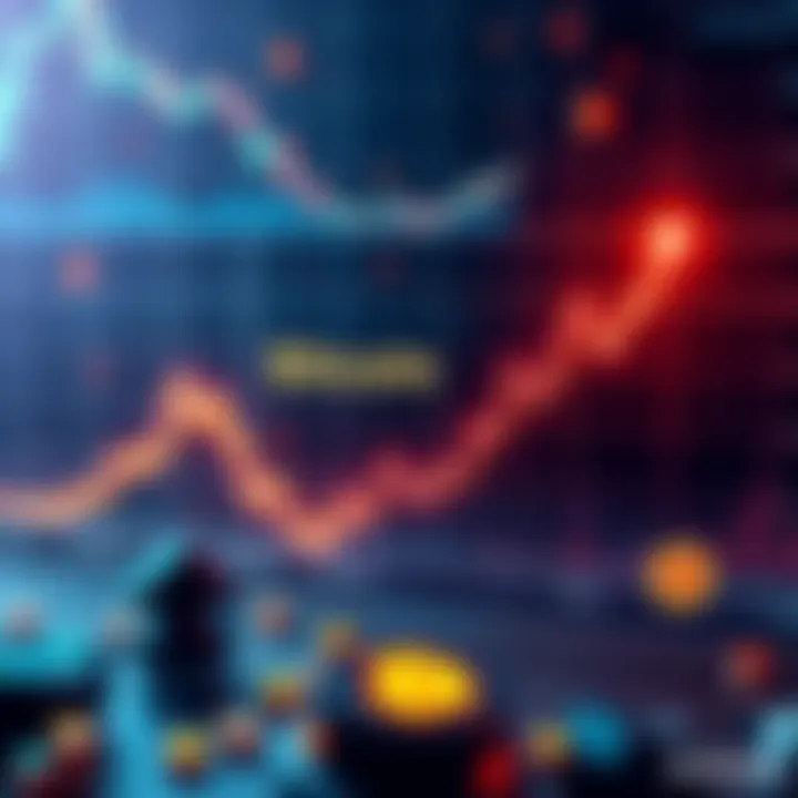 A graph showing potential Bitcoin price movements with upward and downward trends, accompanied by icons of experts discussing