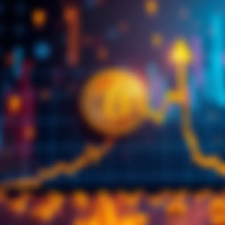 An upward trending graph showing Bitcoin prices with a golden Bitcoin symbol in the background.