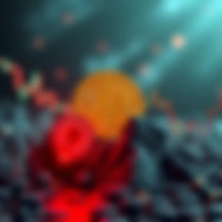 Bitcoin Price Peak Bitcoin logo with a graph showing a price peak and downward trend indicating sell-offs.