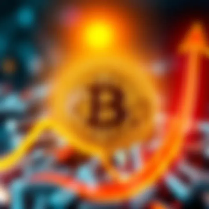 A visual representation of Bitcoin with an upward trend arrow indicating future growth.