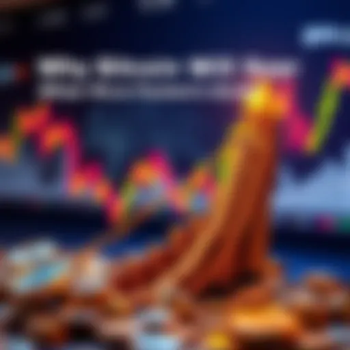 Graphic showing an upward trend in Bitcoin prices with a bullish market background