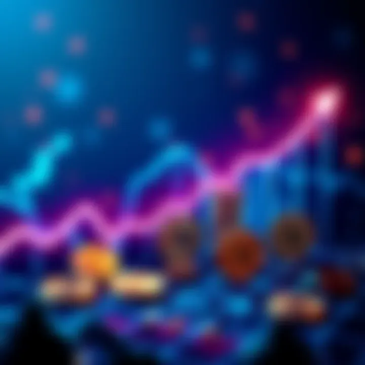 An upward trend graph with Bitcoin symbols and coins, indicating potential price increase