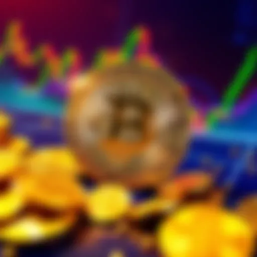 A graphic showing the Bitcoin symbol with a stabilizing line indicating price stabilization, surrounded by gold coins and financial charts.