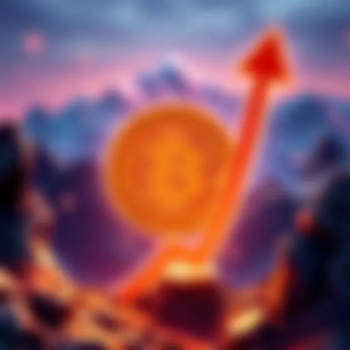 Bitcoin price surge illustration Graphic showing Bitcoin logo with an arrow pointing upwards, symbolizing its rise to $64,000