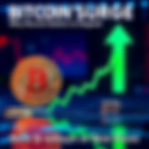 Graph showing Bitcoin price increasing with green arrow pointing up, indicating recent market rally.