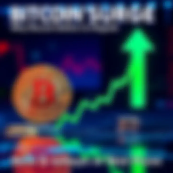 Bitcoin Price Surge Graph showing Bitcoin price increasing with green arrow pointing up, indicating recent market rally.