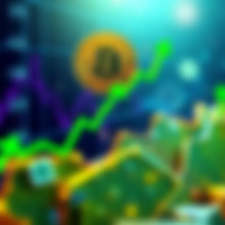 Bitcoin Price Surge Graph showing Bitcoin price rising sharply with green upward arrows