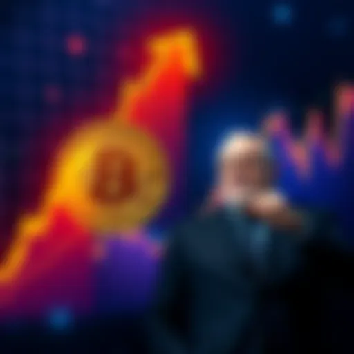 A graphic showing a rising Bitcoin price chart with Jim Cramer in the background, symbolizing his influence on the cryptocurrency market.