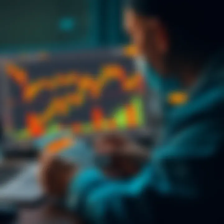 A person looking at their laptop screen with Bitcoin charts and a calculator, considering cashing out to fiat currency.