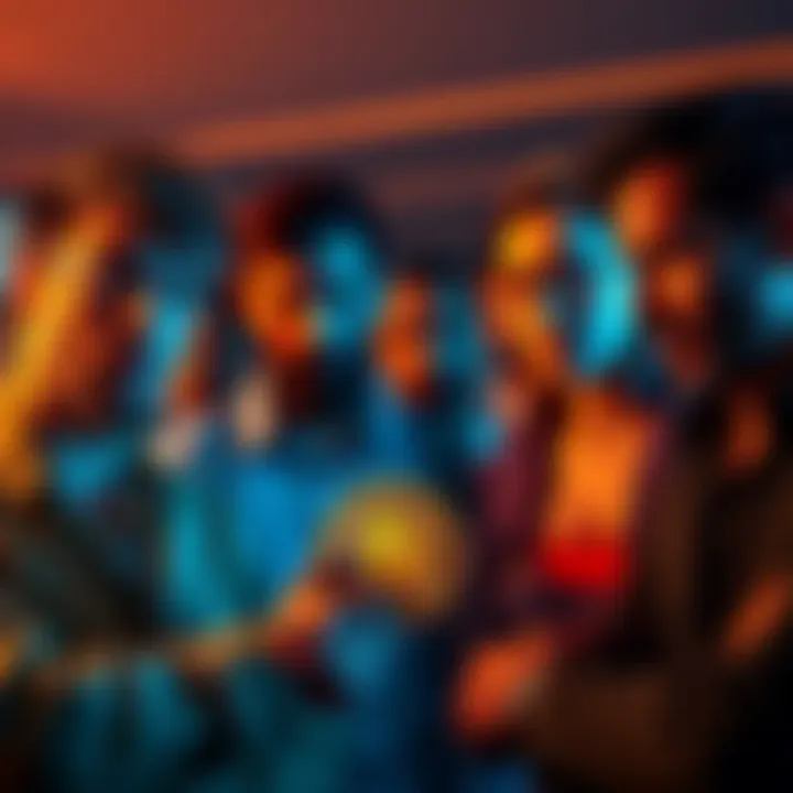 A group of people looking concerned while one person talks about their Bitcoin profits, showing mixed reactions of envy and skepticism.