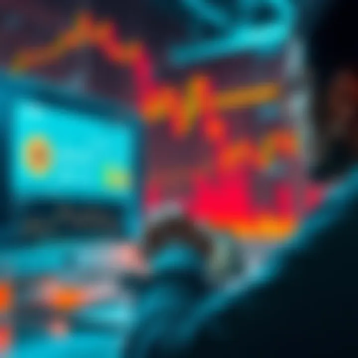 Bitcoin Purchase on OKX A person looking at a computer screen displaying Bitcoin purchase details on OKX, with a graph showing price trends in the background.