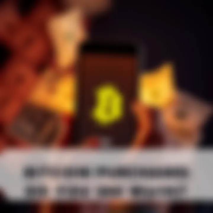 A visual showing a person holding a smartphone displaying a Bitcoin symbol, with dollar bills in the background, symbolizing a $60 Bitcoin purchase