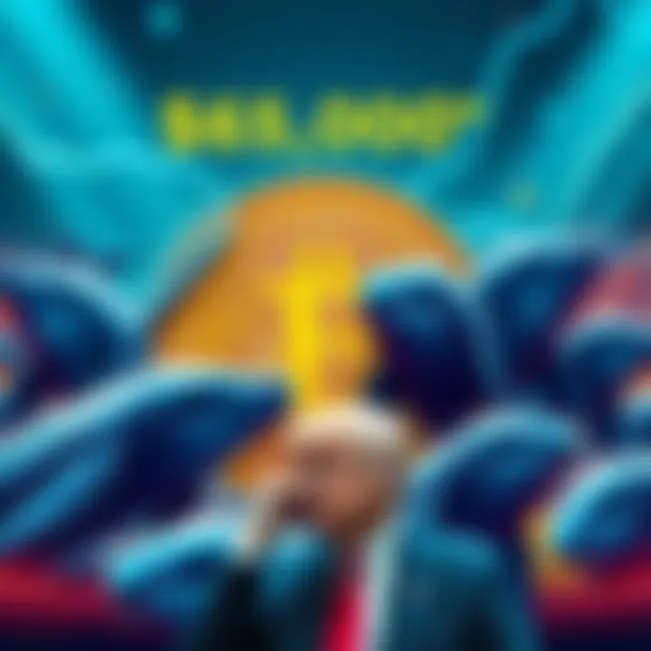 Bitcoin Rally Graphic A graphic showing Bitcoin at $65,000 with whales symbolizing accumulation around it, alongside Fed chairman Warsh depicted in a decision-making pose.