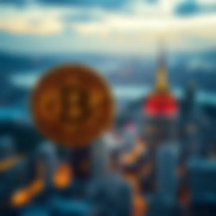 A visual comparison of Bitcoin's limited supply and the vastness of real estate, showcasing a Bitcoin symbol next to a city skyline.
