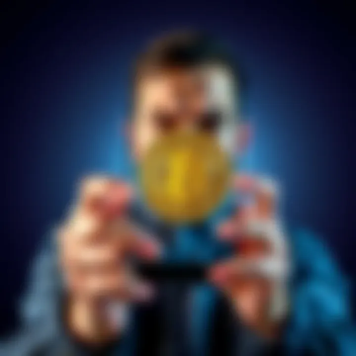 A person looks frustrated while holding a Bitcoin graphic on a smartphone, symbolizing the shift from freedom to surveillance in cryptocurrency.