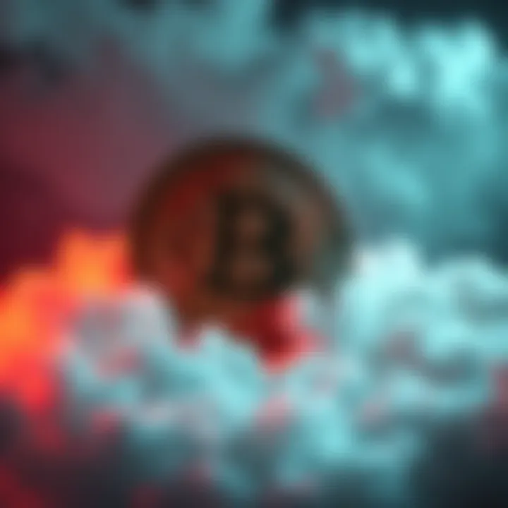 Bitcoin Resilience Bitcoin symbol with a graph showing upward trend amid clouds representing global turmoil
