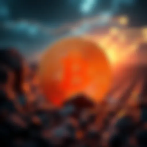 A strong Bitcoin symbol against a backdrop of economic challenges and energy issues.