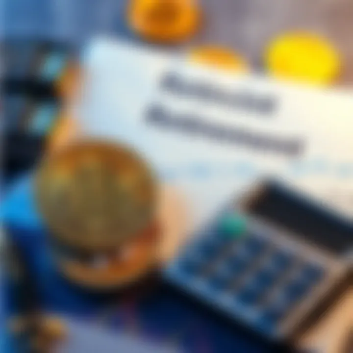 A visual representation of Bitcoin coins with a retirement plan document and a calculator, symbolizing financial goals for retirement with cryptocurrency.