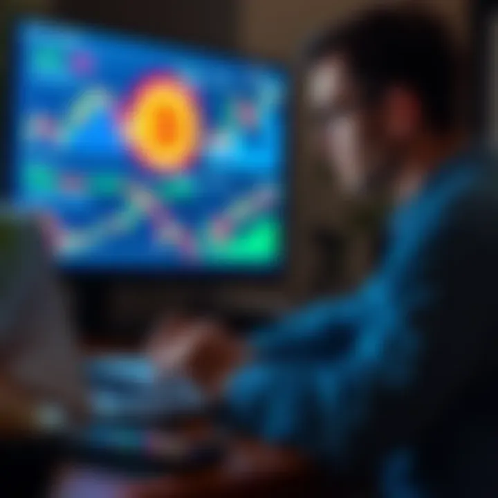 A person analyzing Bitcoin charts on a laptop, visualizing their future retirement savings with cryptocurrency.