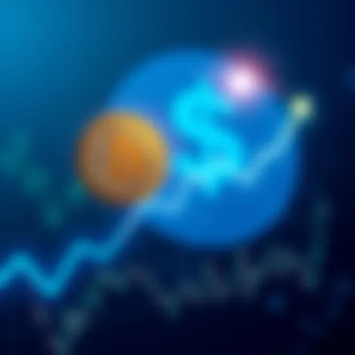 Graph showing Bitcoin price increasing with a bright upward trend line and a dollar sign in the background.