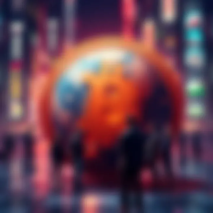 Bitcoin's Rise to Popularity A visual representation of Bitcoin symbol with a globe and people exchanging digital currencies, highlighting the financial shift.
