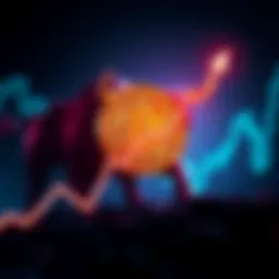 A graph showing Bitcoin's upward trend with a bull silhouette in the background.