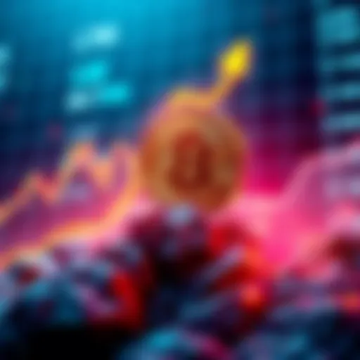 A graphic showing Bitcoin's price moving upward with a digital chart in the background