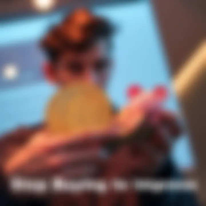 A person looking at a Bitcoin symbol while holding cash and a piggy bank, symbolizing financial independence and investing in Bitcoin instead of spending to impress others.