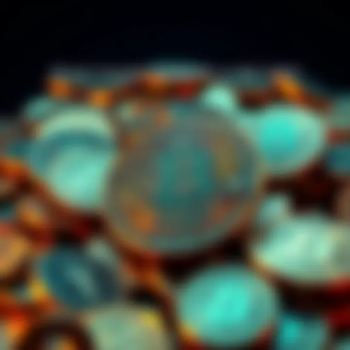 A pile of Bitcoin coins with a lock symbol, representing scarcity in cryptocurrency.