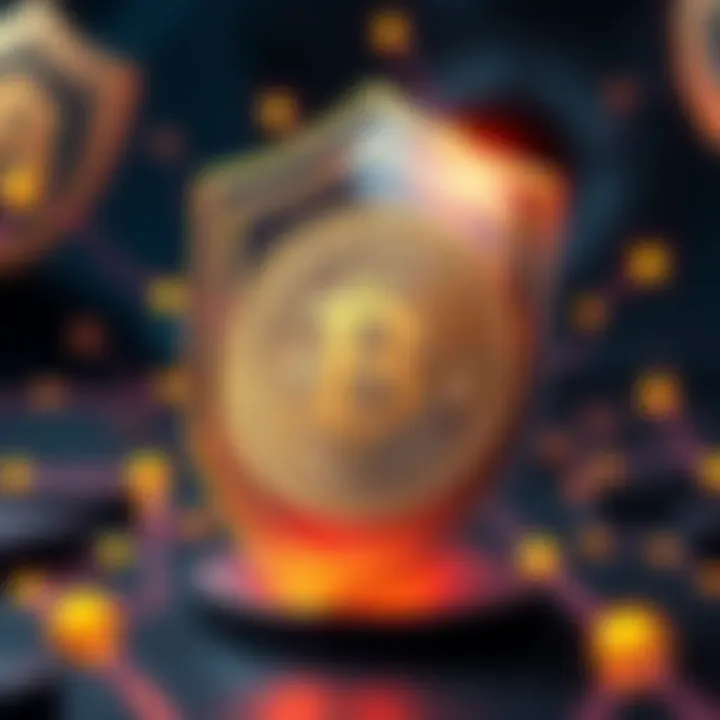 A visual representation of Bitcoin symbolized by a coin surrounded by a security shield to indicate its conservative design and strong stability, with innovation symbols around it.