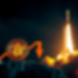 A graphic showing a Bitcoin symbol with a downward arrow, alongside a rocket representing SpaceX, illustrating the market shift in investments.
