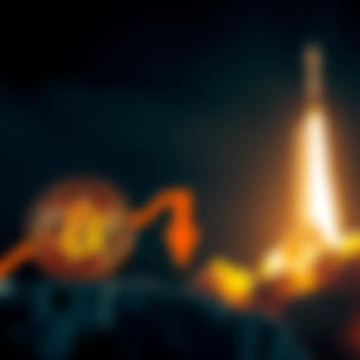 A graphic showing a Bitcoin symbol with a downward arrow, alongside a rocket representing SpaceX, illustrating the market shift in investments.