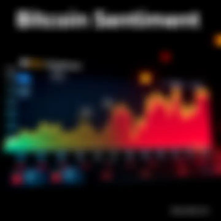 A graph showing changes in Bitcoin sentiment over time with upward and downward trends, highlighting market highs and lows, alongside forum comments.