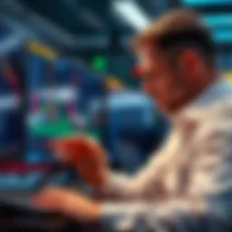 A trader analyzing Bitcoin charts, considering a short position with downward trend indicators